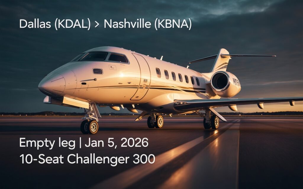 Dallas to Nashville Empty Leg: Challenger 300 for January 5, 2026