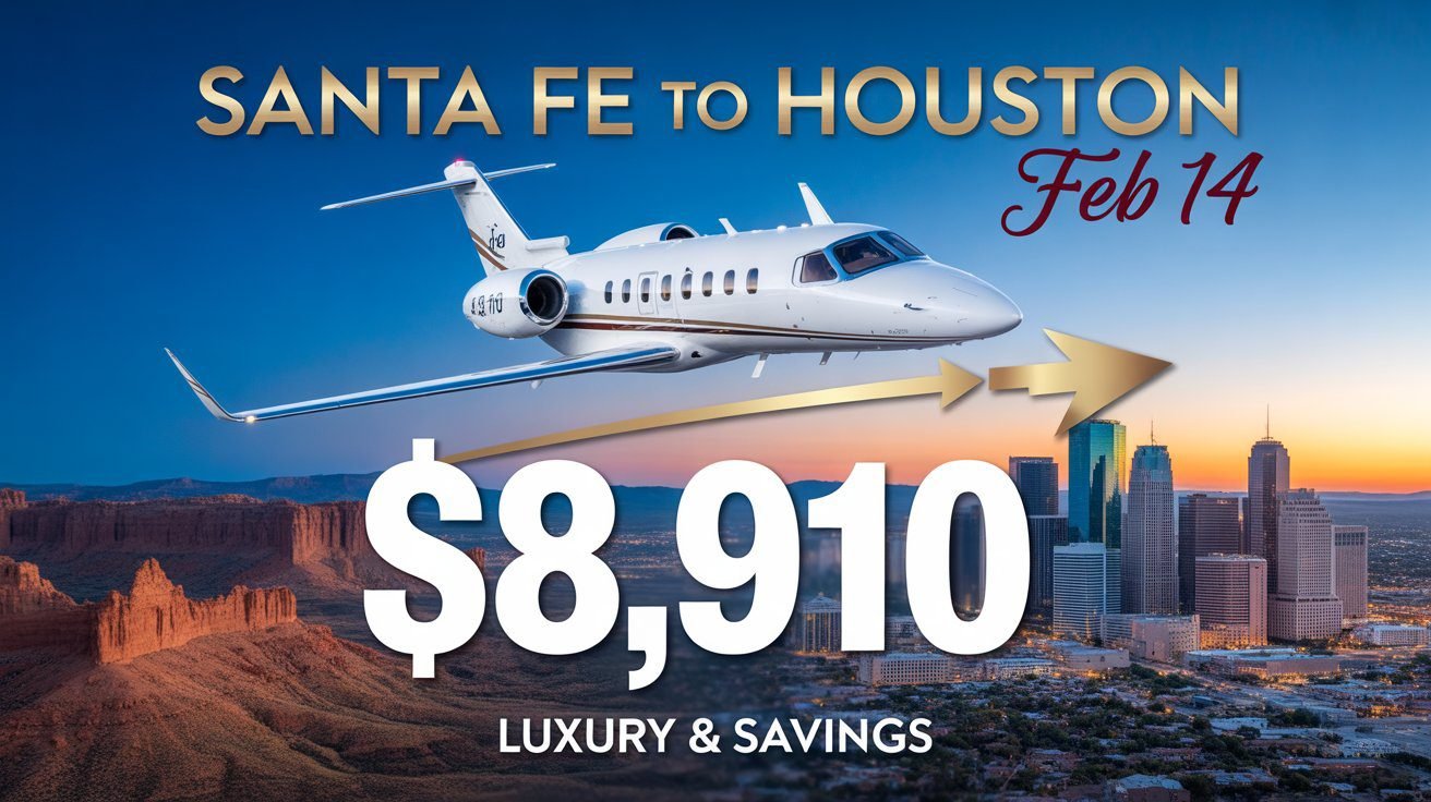Santa Fe to Houston Private Jet – Luxury & Savings on Feb 14 for $8,910