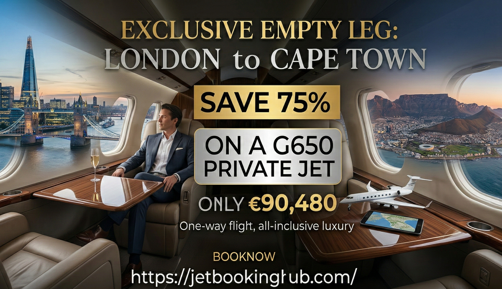 Exclusive London to Cape Town Empty Leg Private Jet Save 75% on a G650 (€90,480) (2)
