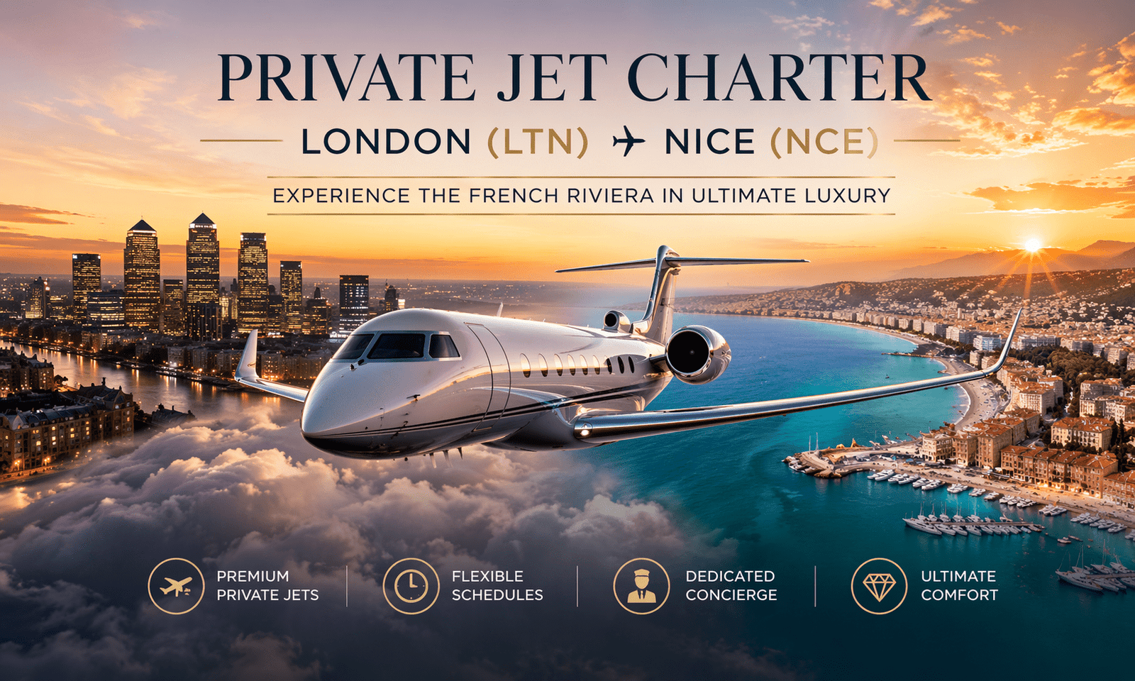 London (LTN) to Nice (NCE) Private Jet Charter