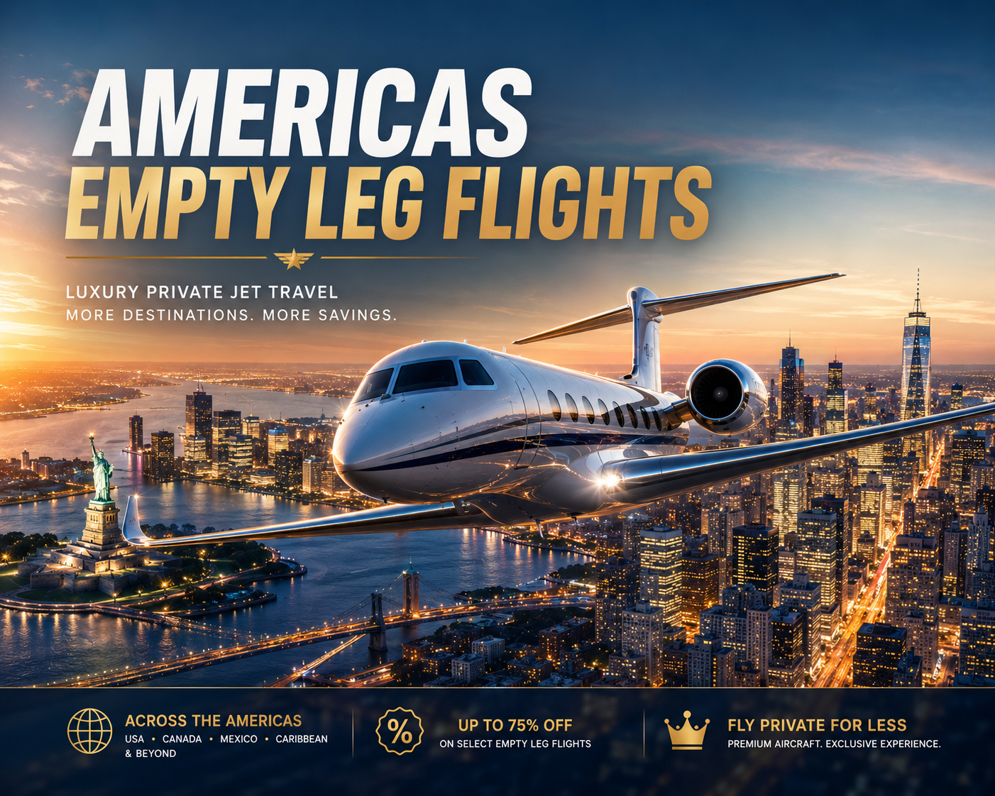 Americas Empty Leg Flights up to 75% off private jets