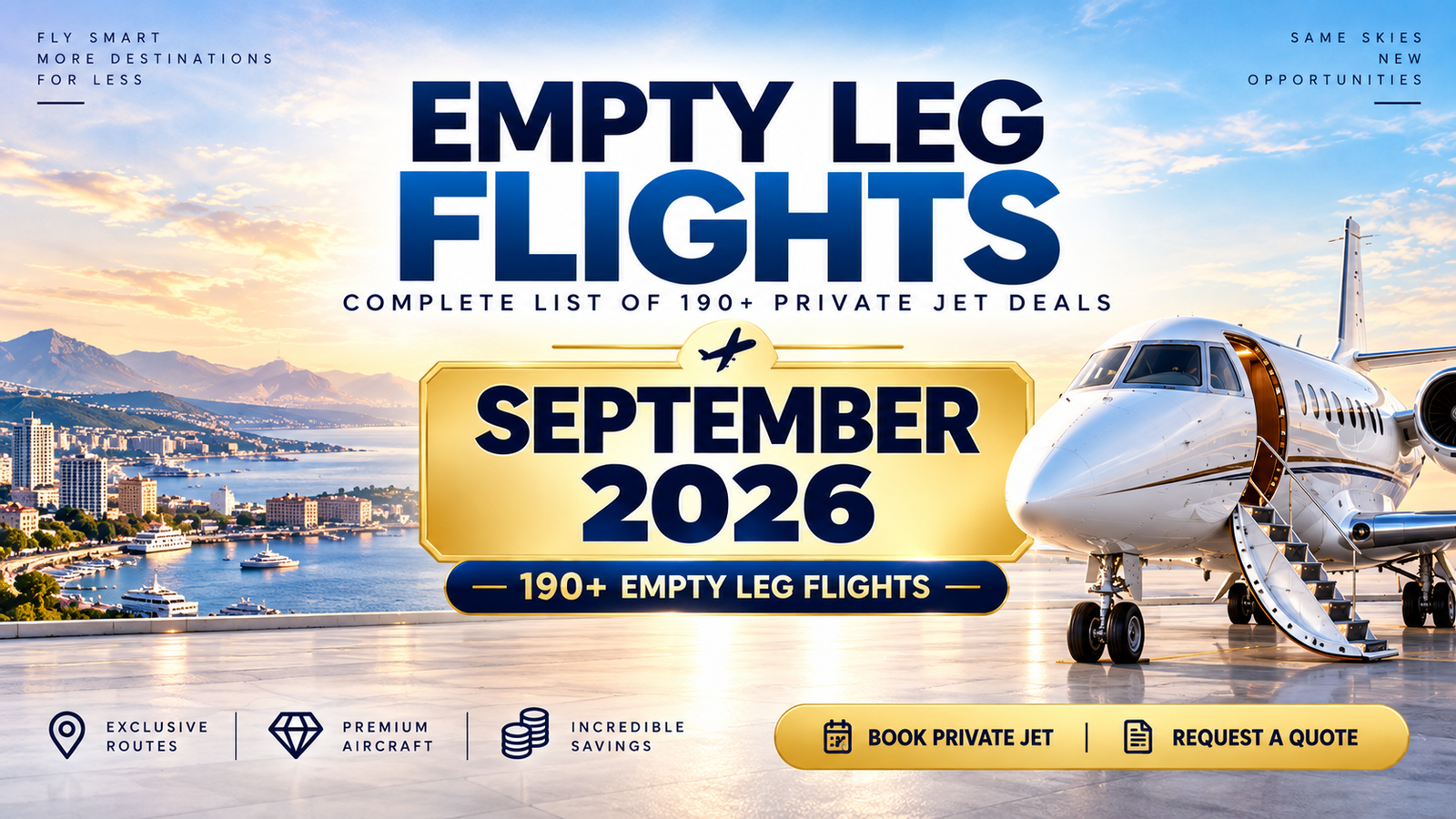 Empty Leg Flights – Complete List of 190+ Private Jet Deals for September 2026